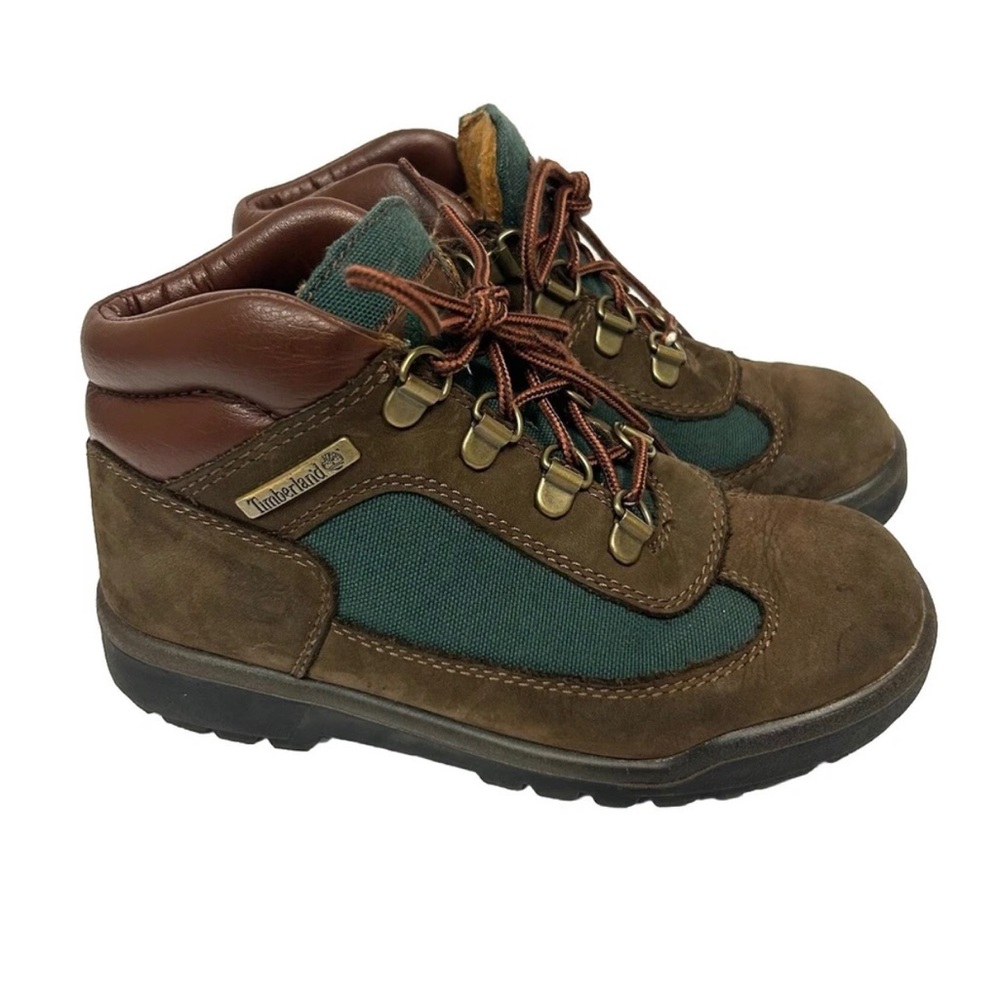 Timberland Youth Field Boot Sz 1 Brown Green Outdoor Waterproof Hiking Shoes